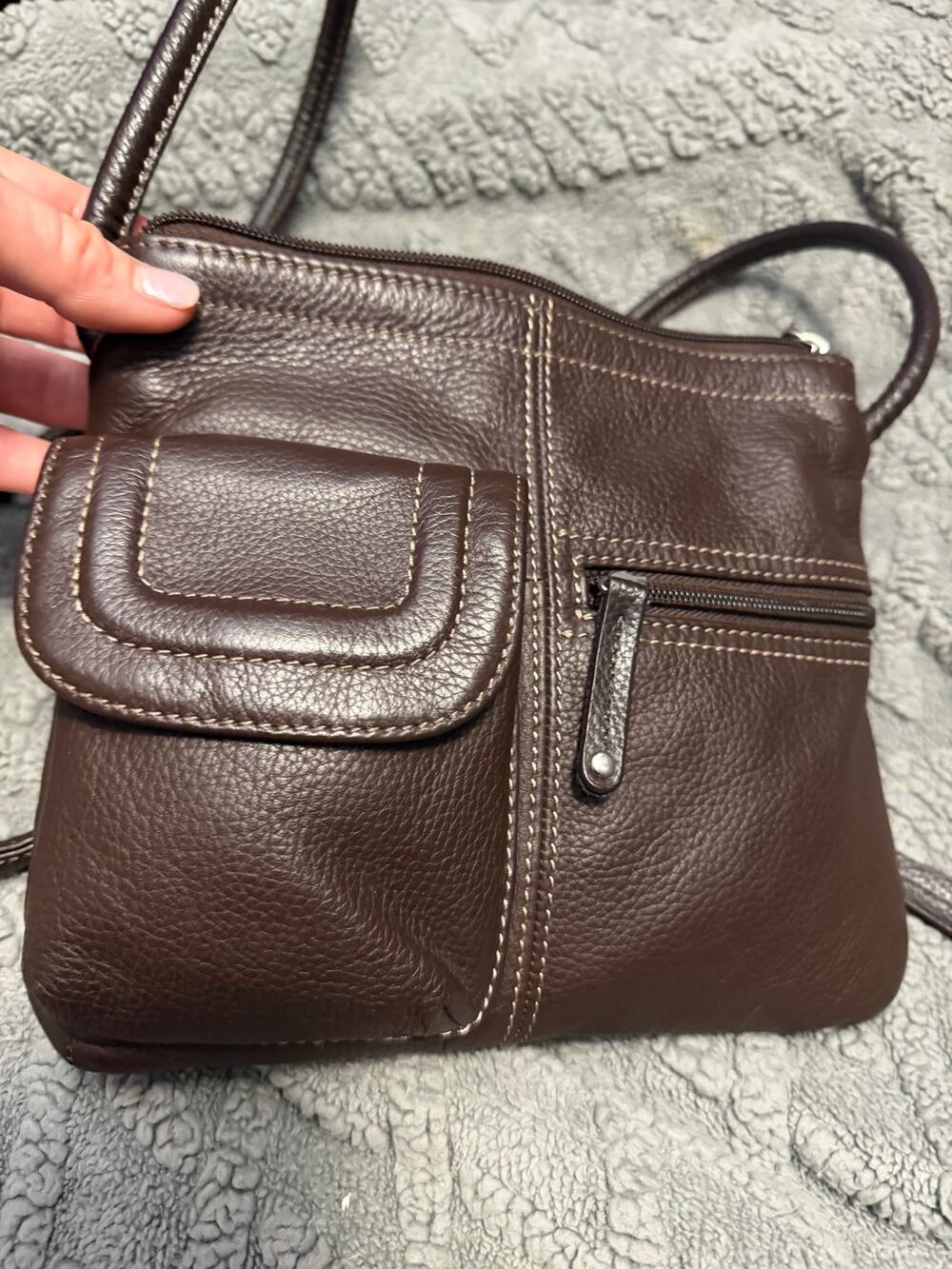 Tignanello Brown Leather Multi Organizer Crossbody Bag Purse Excellent Condition